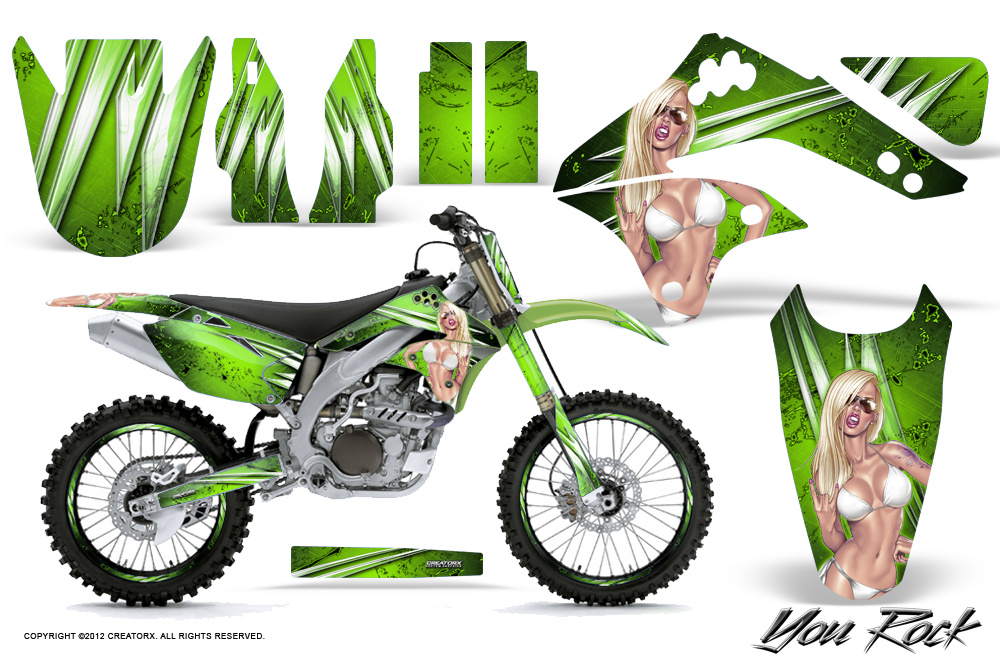 Kawasaki KX450F 06 08 Graphics Kit You Rock Green NP Rims